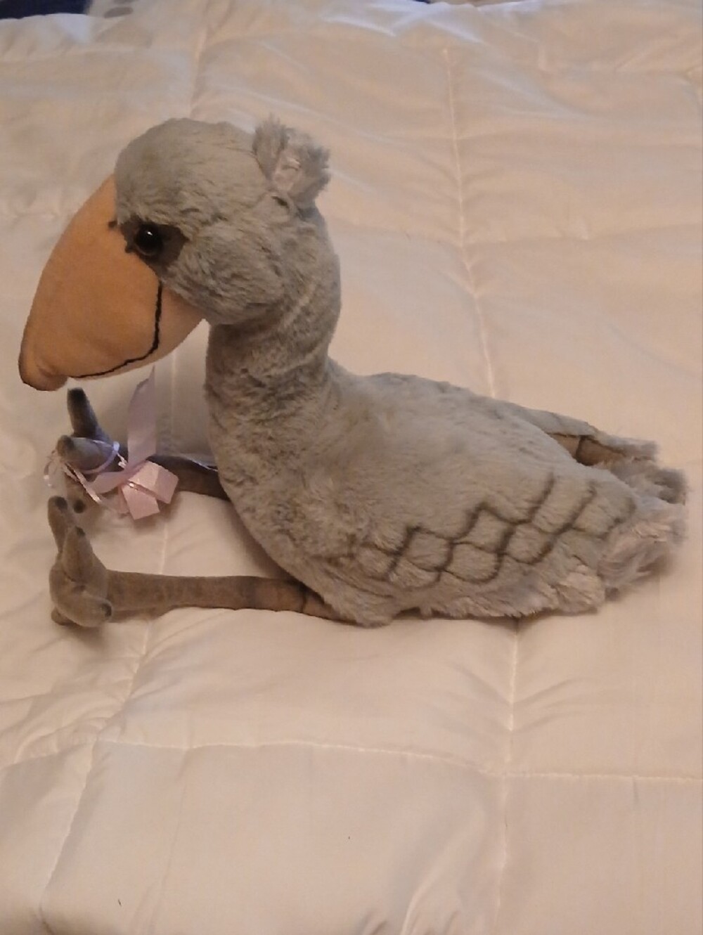 Soft Gray Plush Shoebill Bird Toy with Pink Beak